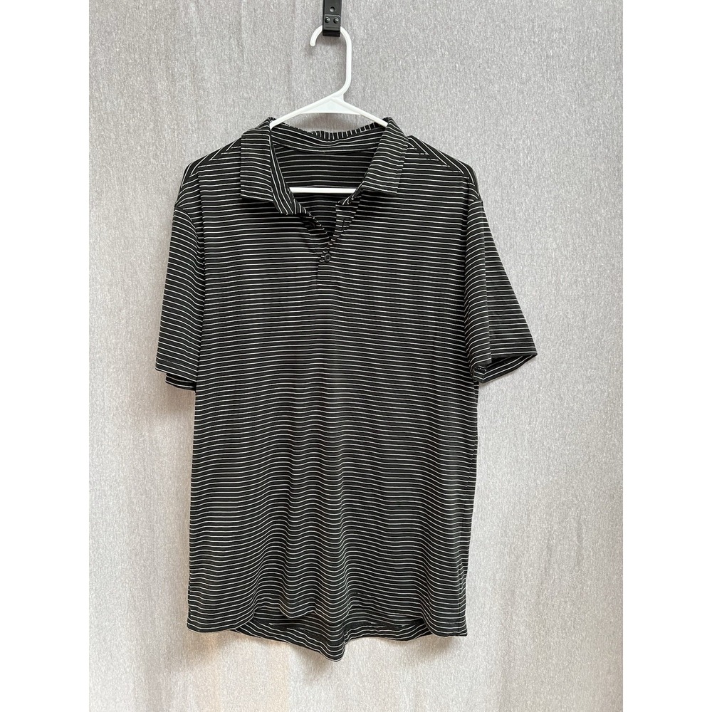 Lululemon Polo Shirt Men's  Sz L/XL Black Stripe Short Sleeve Performance golf